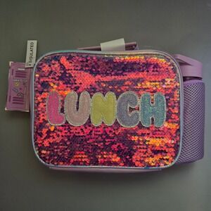 Locker Club Kids Pink‎ Sequin Insulated Lunch Box with Water Bottle Purple New